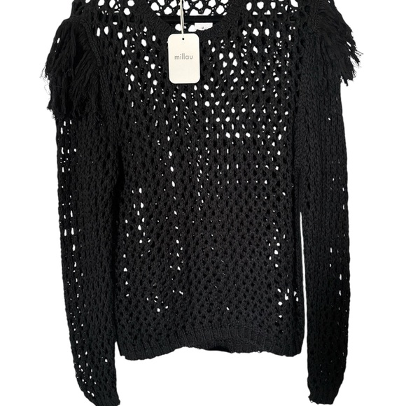 Millau Sweaters - NWT Millau Black Crew Neck Sweater Open-Knit Design